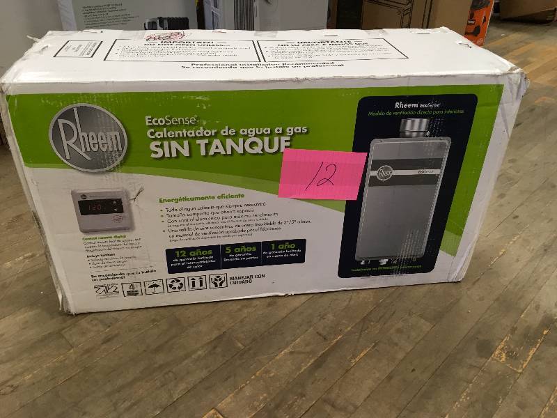 lot 12 image: Rheem 9.5 GPM Natural Gas Mid Efficiency Indoor Tankless Water Heater Never used Retails for $1020