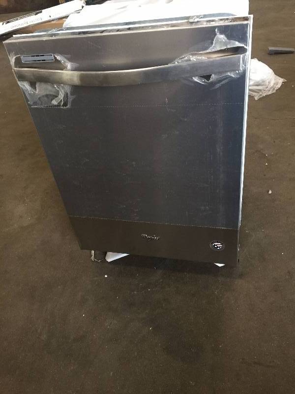 lot 10 image: Whirlpool Gold Series Top Control Dishwasher in Monochromatic Stainless Steel with Silverware Spray Model # WDT720PADM open box never used