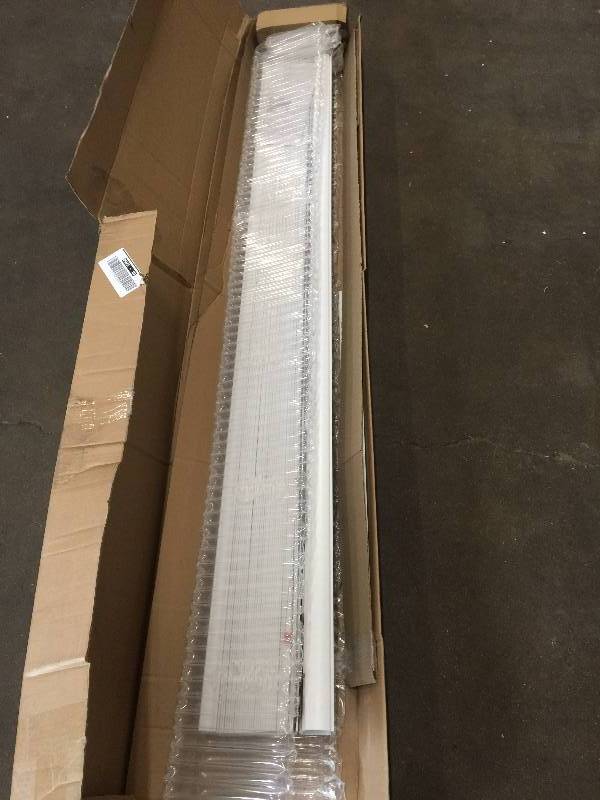 lot 12 image: Home Decorators Collection Cut-to-Width White Cordless 2 in. Faux Wood Blind - 60.5 in. W x 64 in. L open box never used