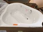 lot 56 image: American STD EverClean 5 ft. x 60 in. Center Drain Corner Whirlpool in White new Model # 6060LCE.020