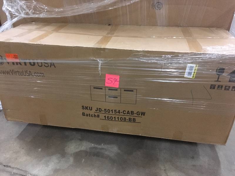 lot 57 image: Virtu USA JD-50754-GR Modern 54-Inch Double Sink Bathroom Vanity Set with Polished Chrome Faucet