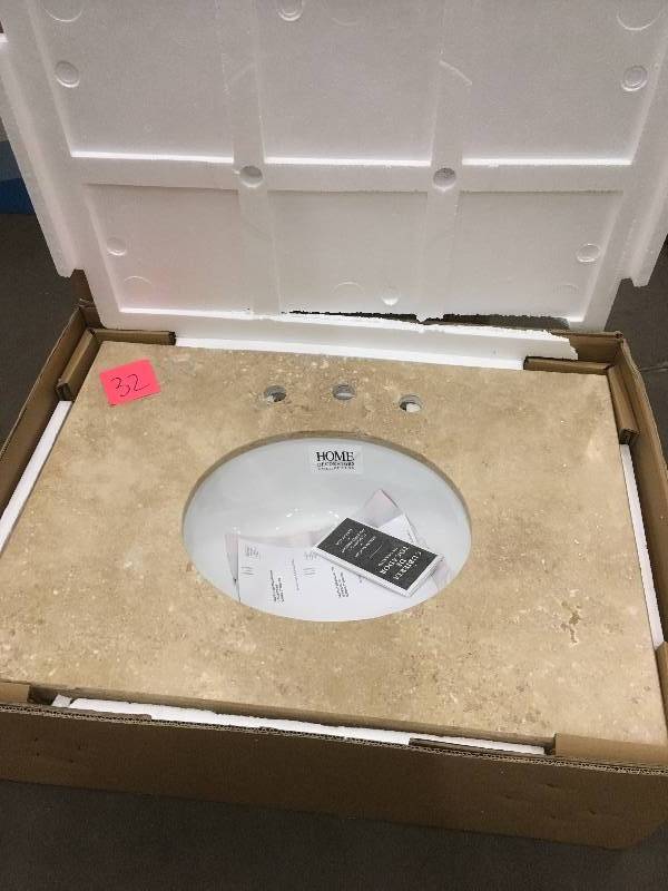 lot 32 image: Pegasus Bathroom 31 in. Travertine Vanity Top in Ivory Select with White Basin not used