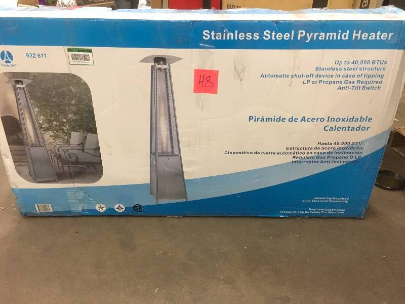 lot 48 image: 40,000 BTU Stainless Steel Pyramid Flame Propane Gas Patio Heater