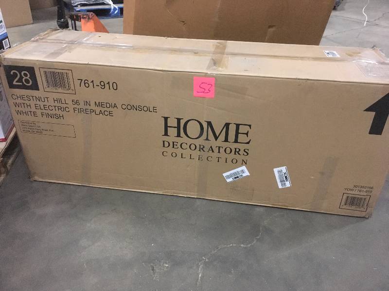 lot 53 image: Chestnut Hill 56 in. TV Stand Electric Fireplace with Sliding Barn Door in Rustic Brown new
