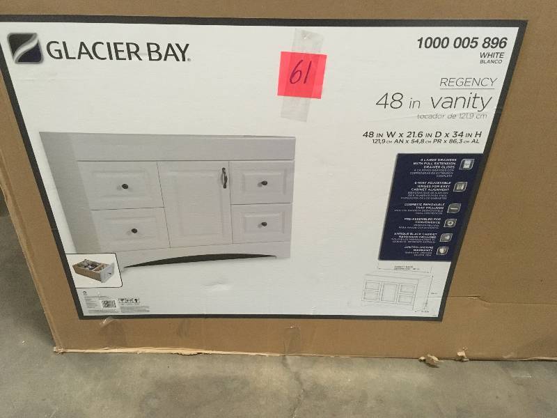 lot 61 image: Glacier Bay Regency 48 in. W Bath Vanity Cabinet Only in White