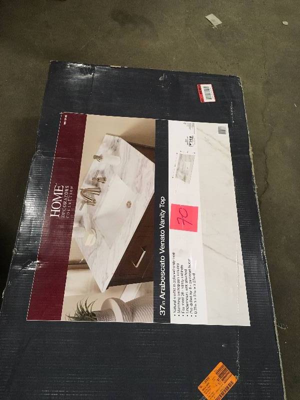 lot 70 image: Home Decorators Collection 37 in. W Marble Single Basin Vanity Top in Arabescato Venato with White Basin ARAVEN3722-2CM slight damage