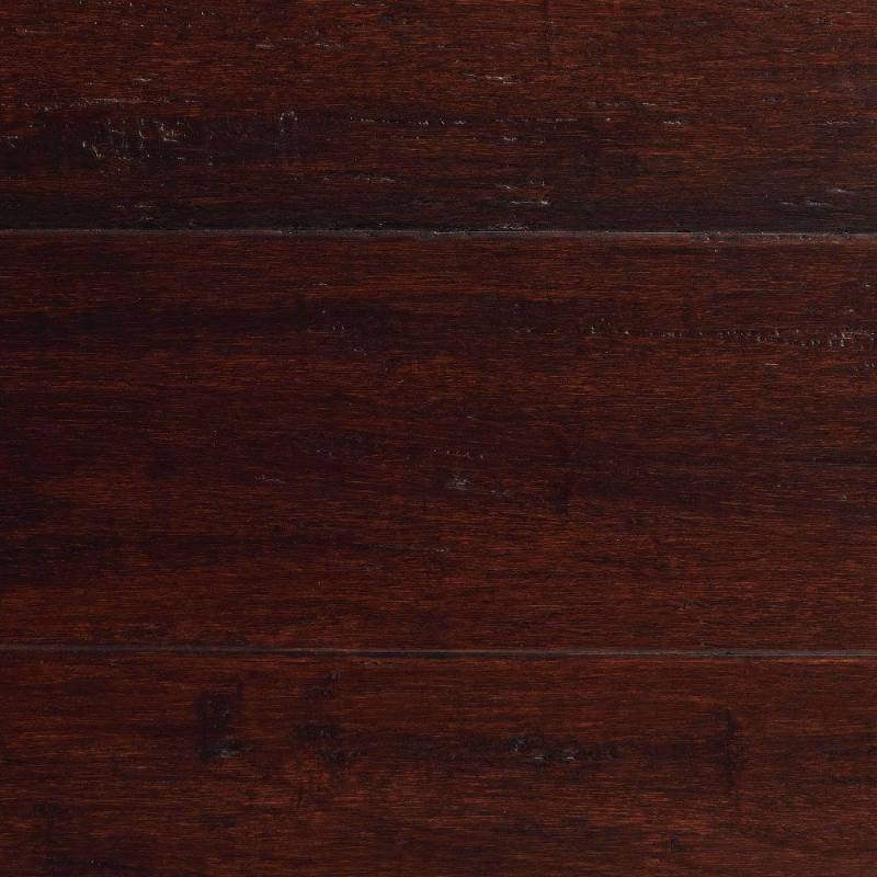 lot 86 image: Lot of 3 cases Hand Scraped Strand Woven Dark Mahogany 38 in. T x 5-18 in. W x 36 in. L Engineered Click Bamboo Flooring