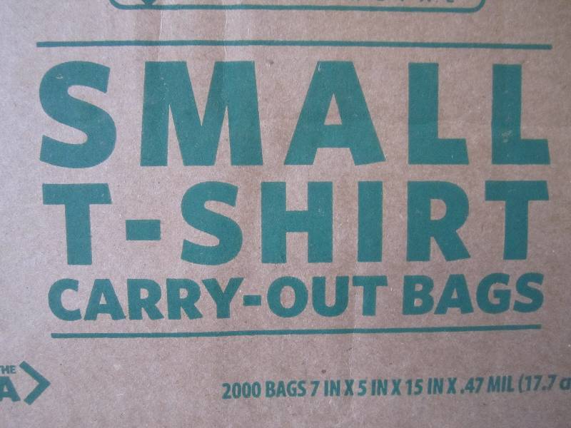 lot 183 image: Case of 2000 Small T-Shirt Carry-Ou...