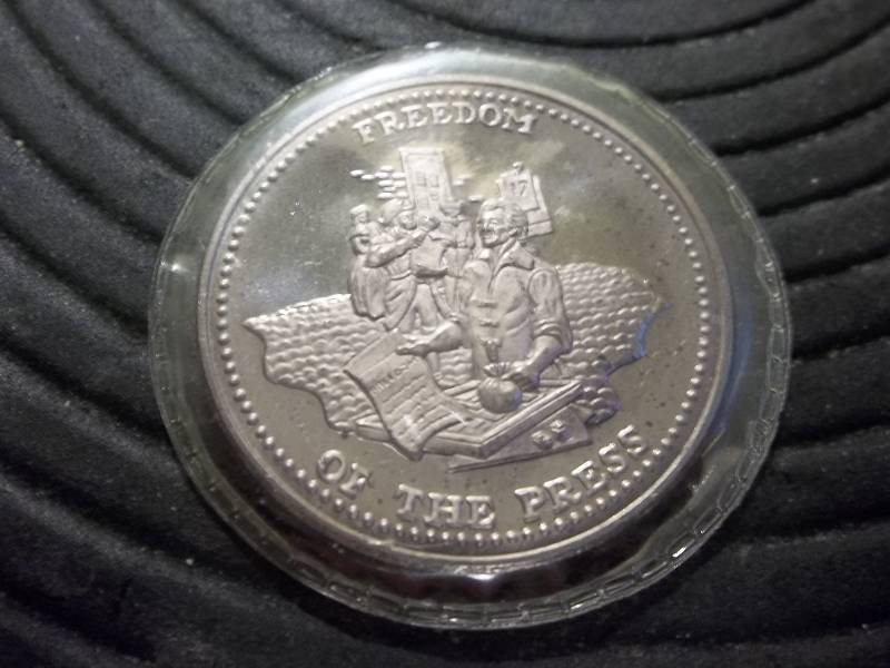 lot 56 image: Freedom Of the Press Silver Commemorative .999 Fine One Troy Oz. Proof