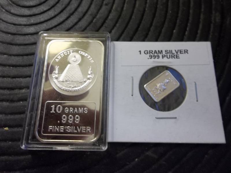 lot 57 image: 10 Grams & 1 Gram Pure Silver Bars .999 Fine