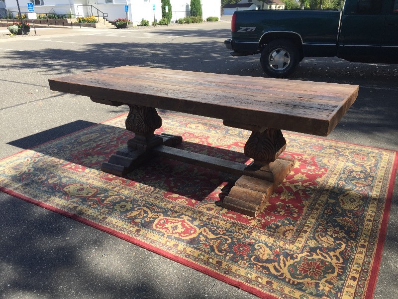 lot 1 image: Trestle Table Solid Wood - One of a kind Note Size Change