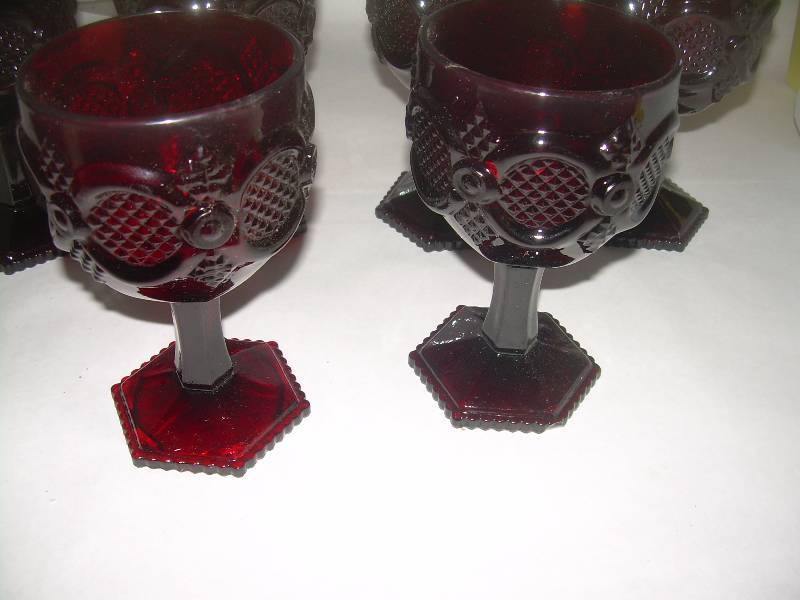 SET OF 8 RUBY RED VINTAGE GOBLETS