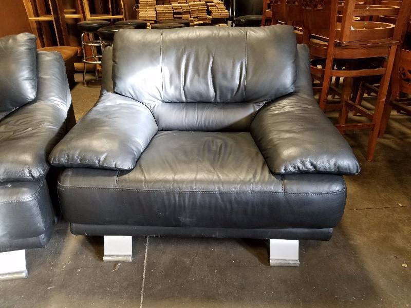 lot 3 image: Love seat real leather couch and Chair with real leather