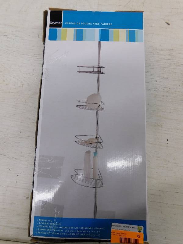 lot 75 image: Shower Tension Pole Chrome, MSRP $34.99, NEEDS ASSEMBLY