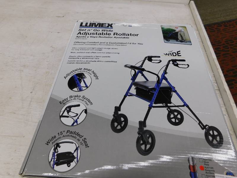 lot 76 image: Set N Go Wide Rollator Burgundy, MSRP $149.99, NEEDS ASSEMBLY