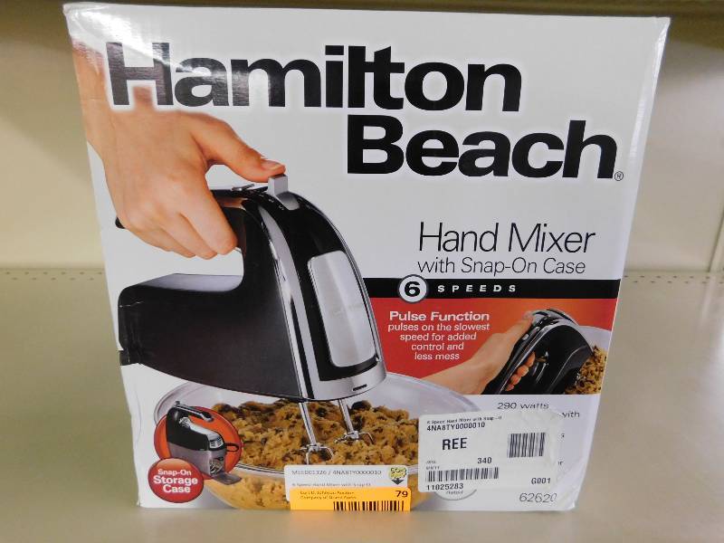 lot 79 image: 6 Speed Hand Mixer with Snap-On Case, MSRP $34.99