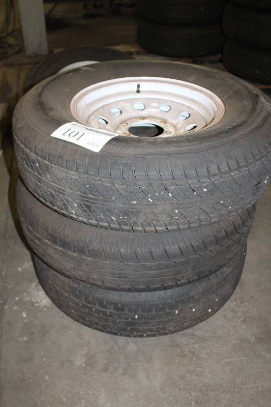 lot 101 image: Lot of (3) ST23580R16 Tires w 6-Lug 16in. Wheels