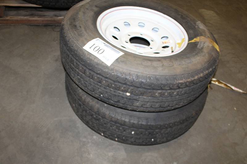 lot 100 image: Lot of (2) Doubleking ST23580R16 Tires w 6-Lug 16in. Wheels