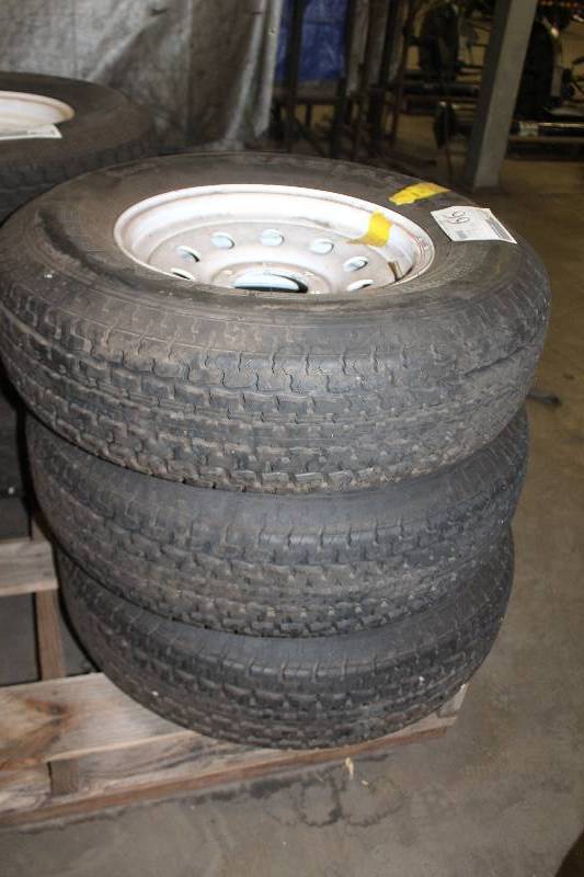 lot 99 image: Lot of (3) Radial Triangle ST23580R16 Tires w 16in. 6-Lug Wheels
