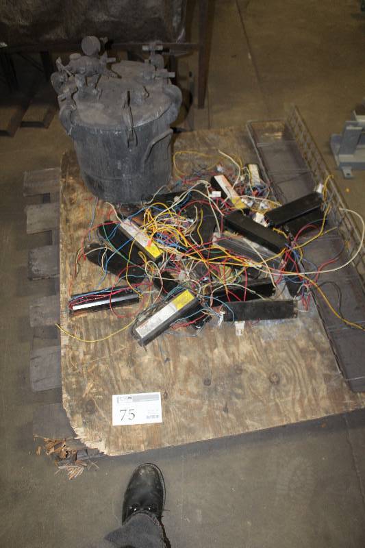 lot 75 image: Pallet Lot of Commercial Painting Equipment Includes Paint Tank, Rack, And More