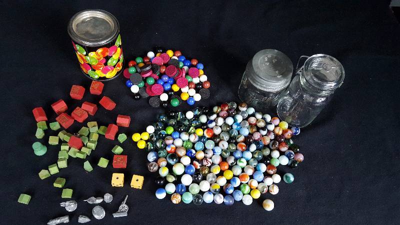 lot 413 image: Marbles & Game Pieces With Jars