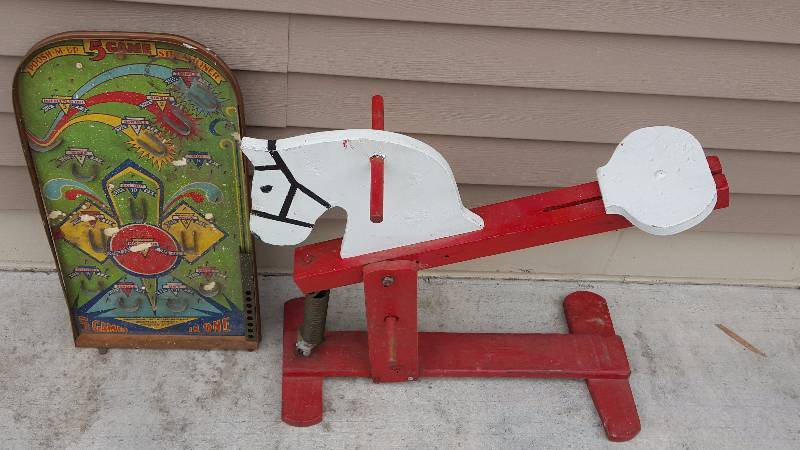 lot 415 image: Vintage rocking Horse & Pinball