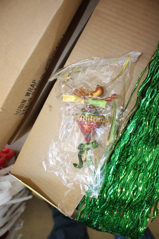 Celebrity Deer Ornament and Green Tinsel