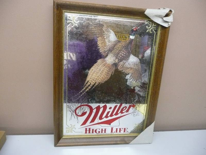 lot 46 image: MILLER HIGH LIFE FIRST EDITION WISCONSIN SPORTSMAN SERIES MIRROR - PHEASANT - NEW IN BOX - NEW OLD STOCK - SEE PICTURES