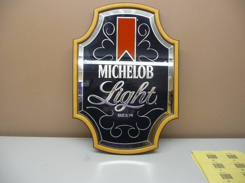 lot 48 image: VINTAGE 1987 MICHELOB LIGHT BEER MIRROR - GOOD CONDITION  - APPROX 18WIDE 26HIGH - SEE PICTURES