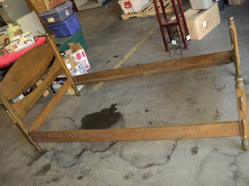 lot 5 image: wood twin size headboard, footboard...
