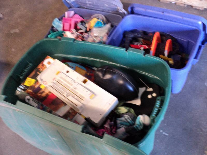 lot 16 image: 3 tubs and covers full of toys...