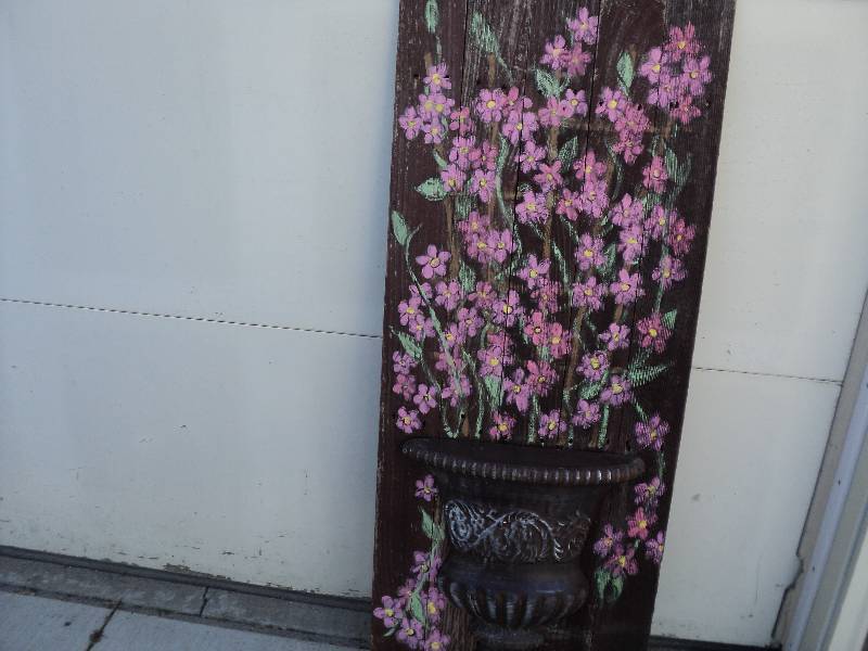 lot 29 image: flowers hand painted on wood, 19wid...