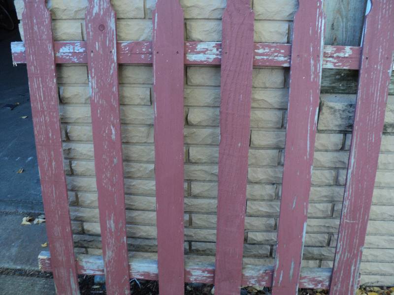 lot 60 image: red stained picket fence, 4ft high ...