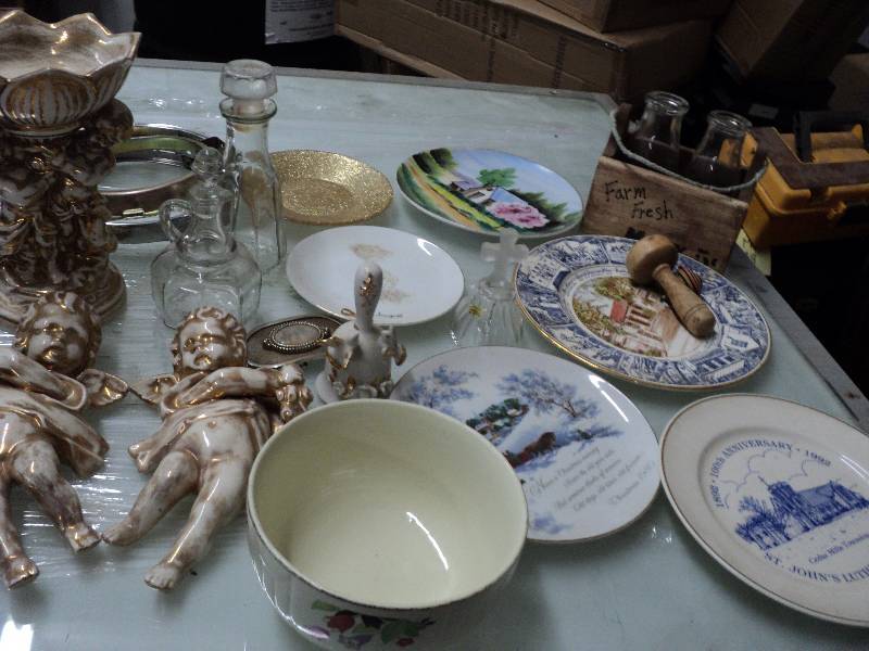 lot 81 image: box of plates and bells and figurin...