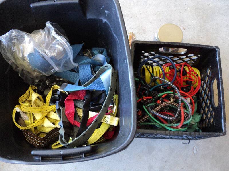 lot 118 image: tote of belts including seatbelts, ...