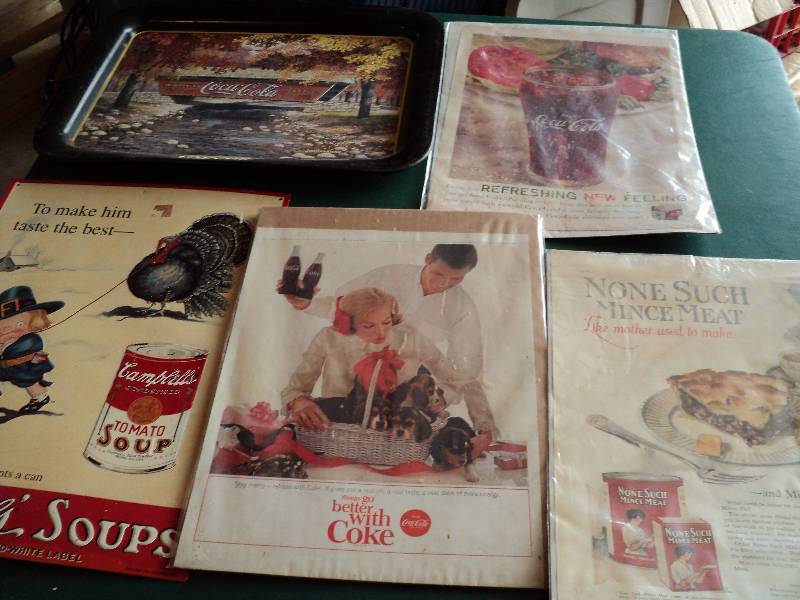 lot 210 image: coca-cola tray and signs and pictur...