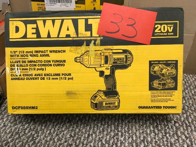 lot 33 image: DEWALT DCF889M2 20-volt MAX Lithium Ion 12-Inch High Torque Impact Wrench with Detent Pin not used