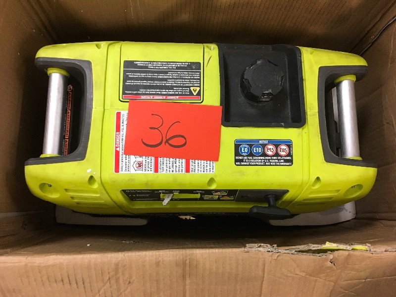 lot 36 image: Ryobi 2,200-Watt Green Gasoline Powered Digital Inverter Generator used in good working condition