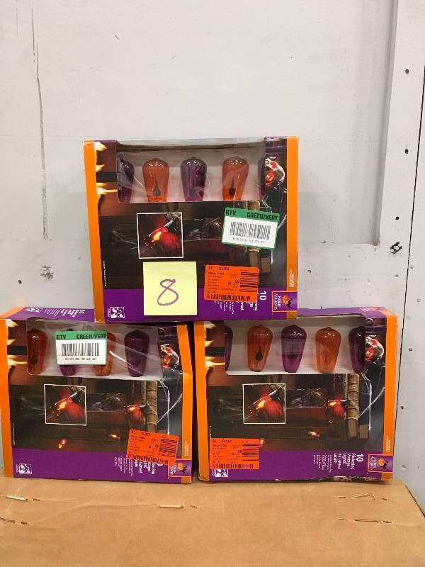lot 8 image: Lot of 3 Home Accents Holiday 10light Purple Orange Flicker Vintage
