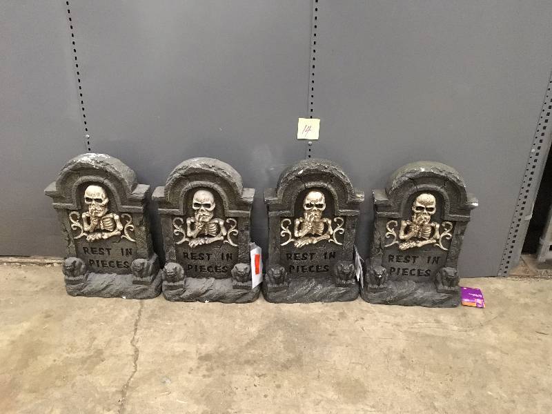 lot 14 image: Lot of 4 22 in. Halloween RIP Tombstone