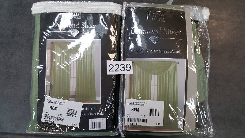 Lot of 2 - Creative Home Ideas Window Elements Diamond Sheer Voile Extra Wide 56 x 216 Window Scarf - Sage