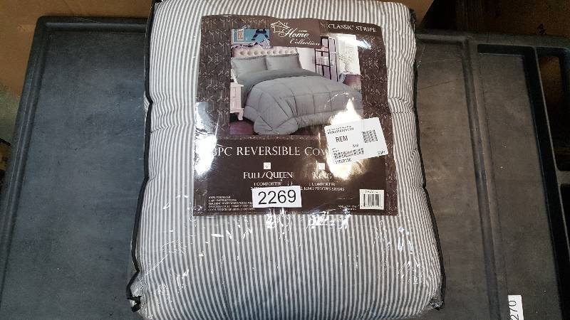 Loft Collection Pinstripe Reversible Down-Alternative 3-Pc. Comforter Set - Full  Queen Size