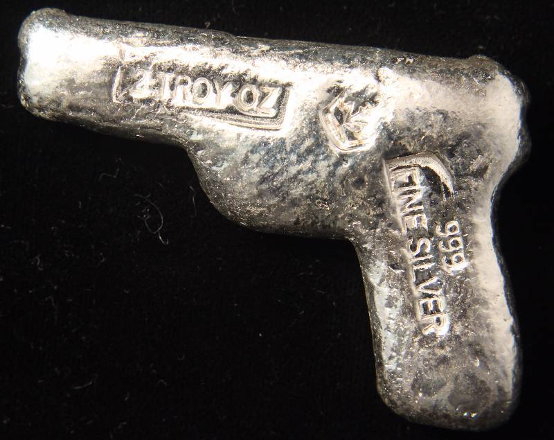 2 TROY OZ. .999 FINE SILVER GUN - PISTOL DESIGN