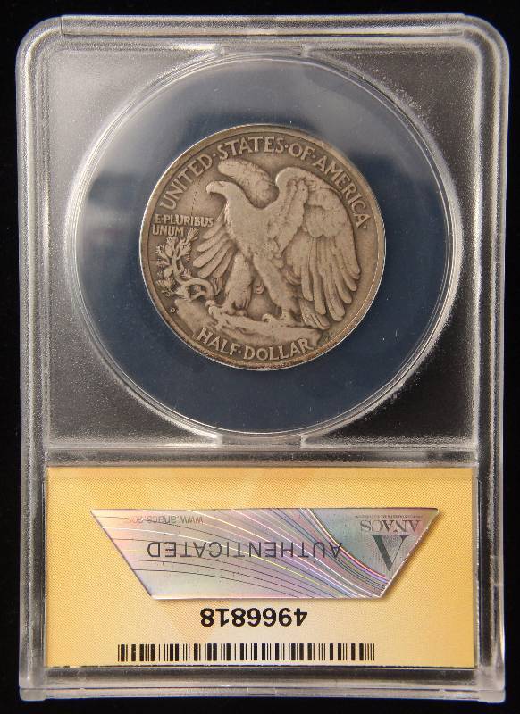 1938-D WALKING LIBERTY SILVER HALF DOLLAR F12 ANACS BETTER DATE COIN