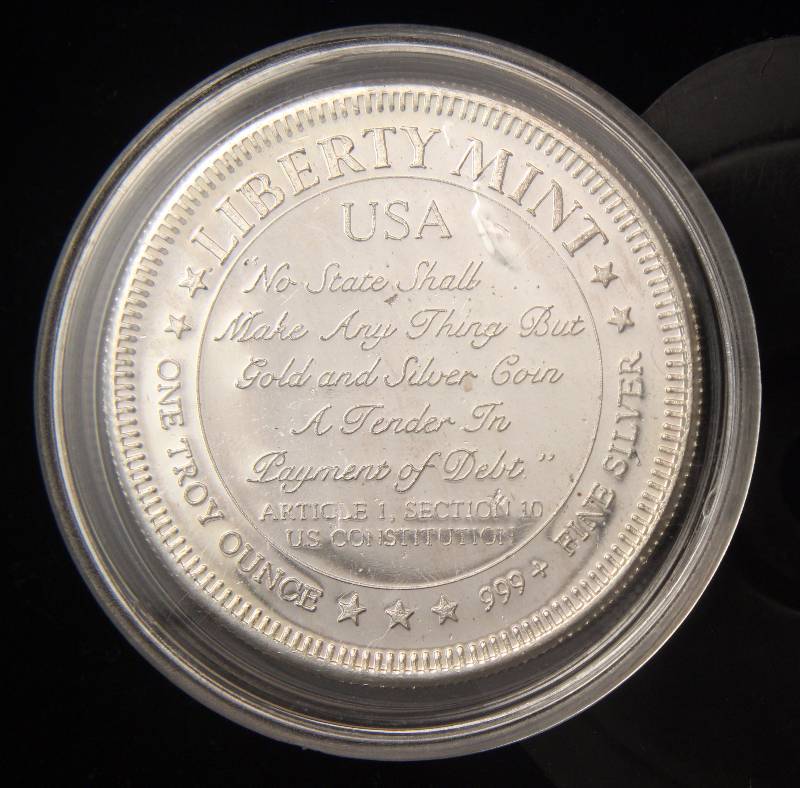 1 TROY OZ. .999 FINE SILVER LIBERTY MINT NO STATE SHALL... IN AIRTITE