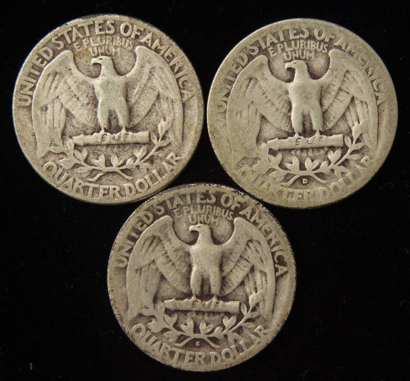 3 SILVER WASHINGTON QUARTERS 1941 1941-D & 1941-S