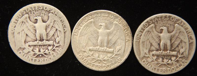 GROUP OF 3 SILVER WASHINGTON QUARTERS 1943 1943-D & 1943-S