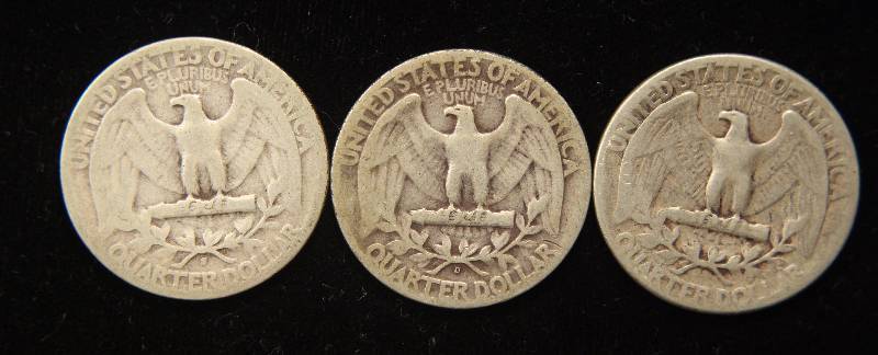 GROUP OF 3 SILVER WASHINGTON QUARTERS 1944 1944-D & 1944-S