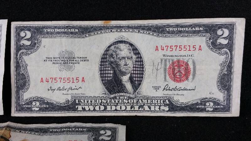 (3) $2 Bills, Red Seal, Etc.