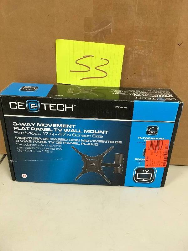 lot 53 image: CE Tech 3-Way Movement Flat Panel TV Wall Mount, Fits Most 17in - 47 in Screen Size.Open Package not used
